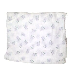 Burt's Bee Purple Flowers Organic Muslin Swaddle Wrap Baby Blanket 44" X 46"